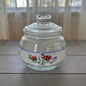 Vintage KIG Indonesia Glass Canister Apothecary Jar w/ Lid Floral Design